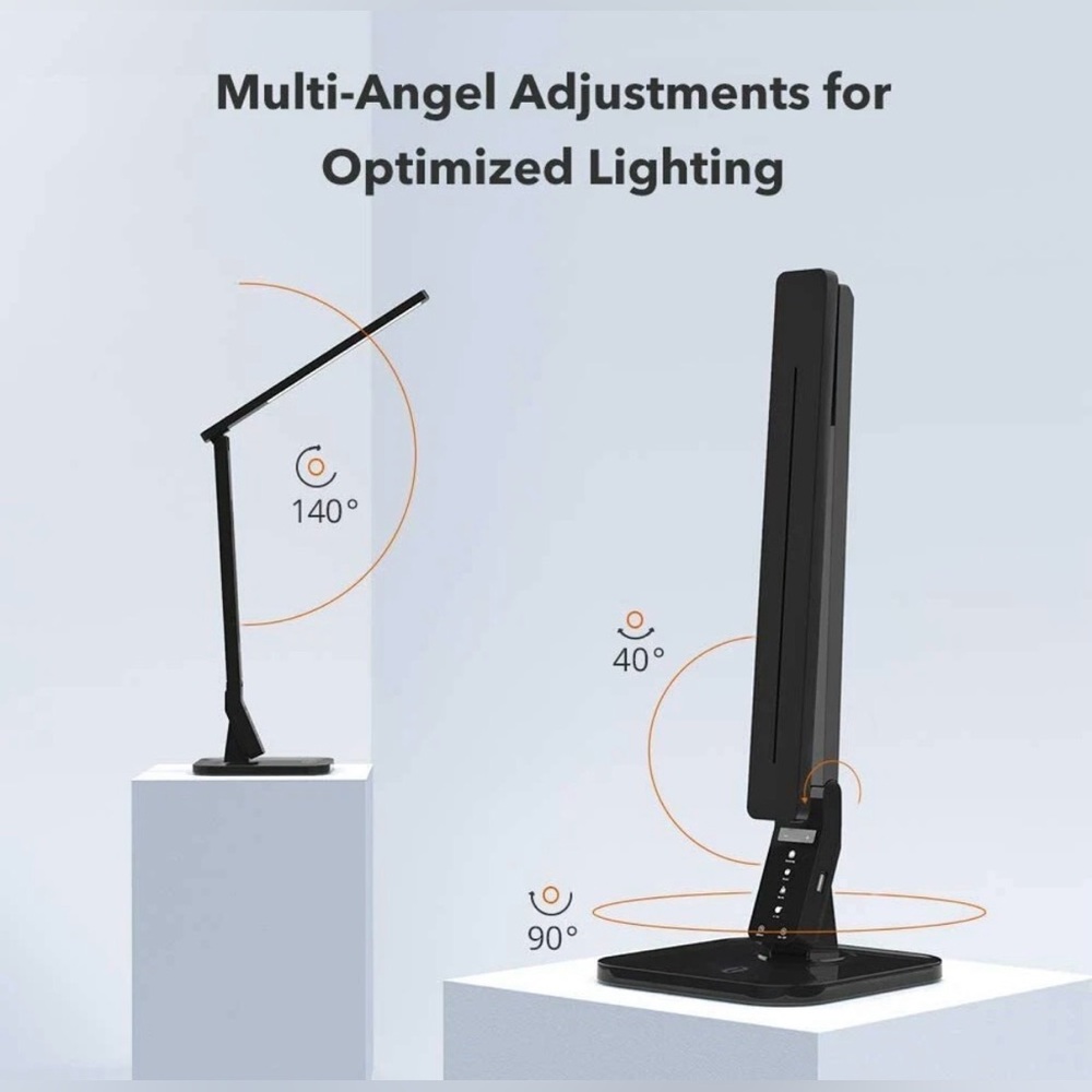 TaoTronics LED Desk Lamp, Adjustable Arm, Multiple Settings, USB Charger, Black - Picture 2 of 14